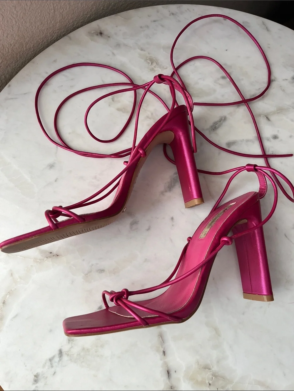 Billini Fuchsia Lace-Up Square Toe Heels